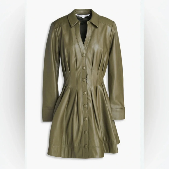 - Veronica Beard Ameeta Dress in Stone Army- faux leather size 14 - Picture 2 of 16